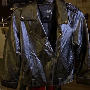 Guess Women's Shiny Black Leather Jacket